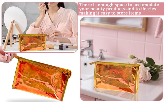 holographic make up bag set pvc jewelry pouches clear cosmetic pouch transparent pink makeup bag