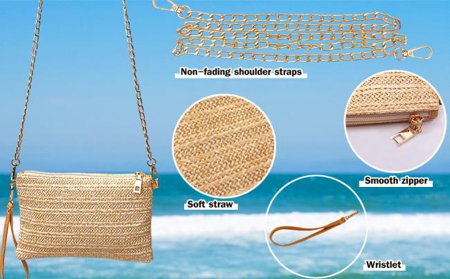 Straw Clutch Purses for Women Beach Wristlet Wallet Small Cross body bag for Girls