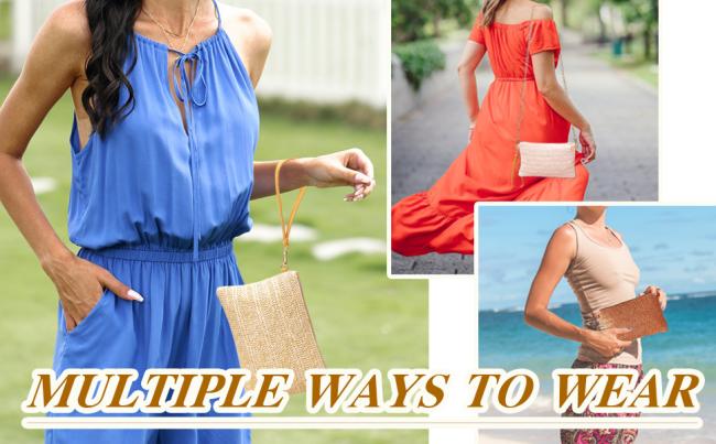 Straw Clutch Purses for Women Beach Wristlet Wallet Small Cross body bag for Girls