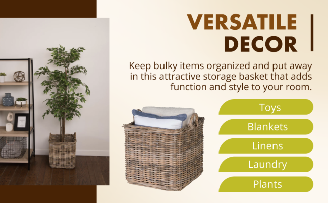 KOBO SQUARE RATTAN BASKET-LARGE-GRAY-BROWN