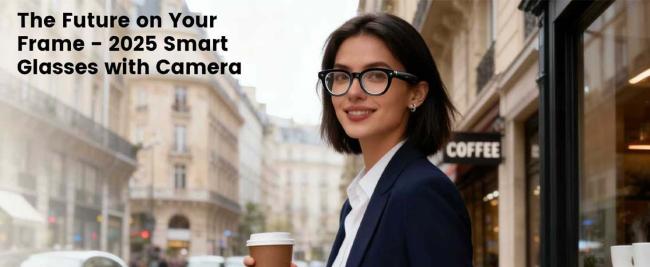 Text reads 'Image 3' and 'Frame - 2023 Smart Glasses with Camera'. Series of lifestyle shots showing someone wearing smart glasses in different settings.