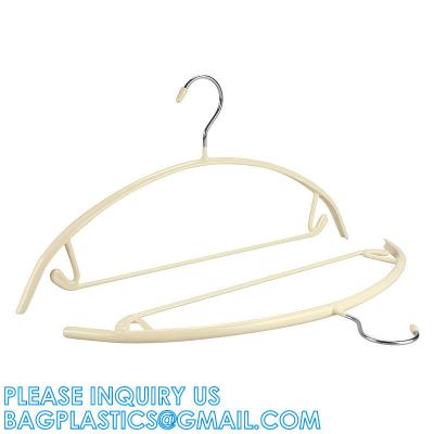 China Garment Usage Custom Thick Bulk Space Saving Ivory Rubber PVC Coated Body Metal Coat Cloth Hanger With PVC Bar for sale