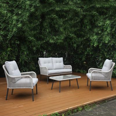 China Outdoor Conversation Bistro Set, Courtyard Balcony Hollow Weaving Open Wicker Garden Rattan Furniture Sofa Set for sale
