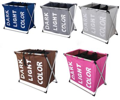 China Foldable Clothing Bag Collapsible Extra Large Washing Dirty Clothes Laundry Basket Hamper 3 Compartments for sale