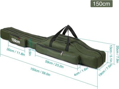 China Fishing Rod Case Three Layers Fishing Rod Bag Oxford Folding Fishing Pole Bag Outdoor Waterproof Tackle Storage for sale