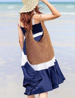 China Woven Tote Bag for Women Large Straw Bags Summer Beach Hand-woven Shoulder Bag Boho Rattan Handbag for sale