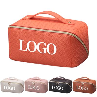 China Customized New Arrival Luxury Portable Pu Large White Leather Travel Toiletry Storage Makeup Cosmetic Bags With Logo for sale