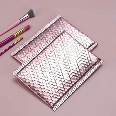 China Custom Logo Air Padded Envelopes Metallic Rose Gold Foil Bubble Mailer Bag For Cosmetics for sale