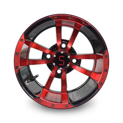 China 12'' 14'' Aluminum Golf Cart Wheels Machined Glossy Black ET -15 Offset for sale