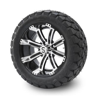 China Golf Cart 14'' Aluminum Wheel and 22x10-14 All Terrain DOT Tire Combo - Machined/Glossy Black for sale