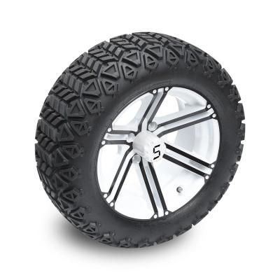 China Golf Cart 14'' Black/White Rims And 22x10-14'' All Terrain Tires, Wheel Nuts and Center Caps Included for sale