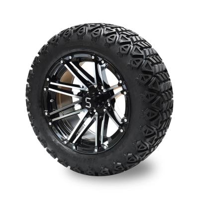 China Golf Cart 14'' Machined Black Wheel and 22*10-14 All Terrain Tyre Including Lug Nuts and Center Caps for sale