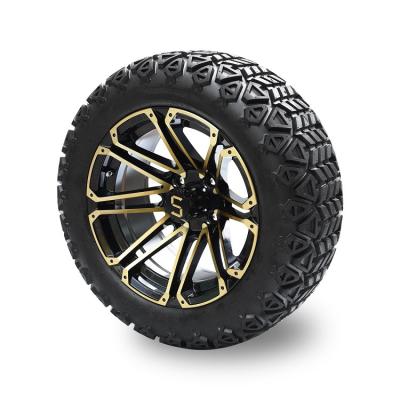 China Golf Cart 14'' Gold/Glossy Black Rims And 22*10-14 DOT Off-Road Tire Lift Required for sale