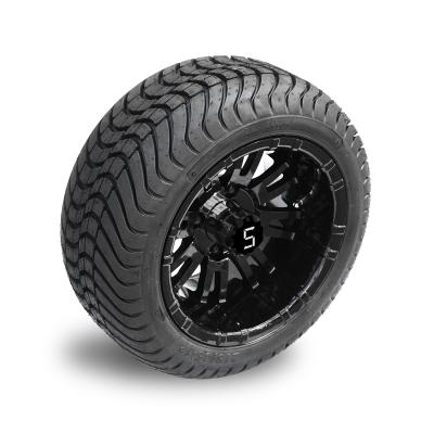 China 12'' Glossy Black Golf Cart Wheels And 215/35-12 Low Profile Tires Assembly for sale