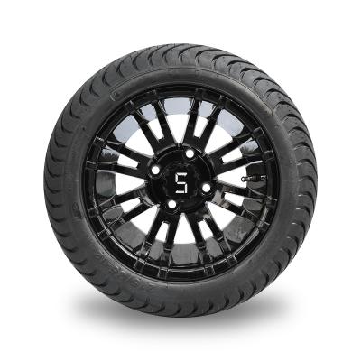China 12'' Glossy Black Golf Cart Wheels And 215/35-12 Low Profile Tires Assembly for sale