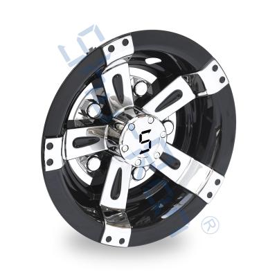 China Universal 10 Inch Golf Cart Black & Chrome Wheel Covers Hub Caps with S Logo - Set of 4 for sale