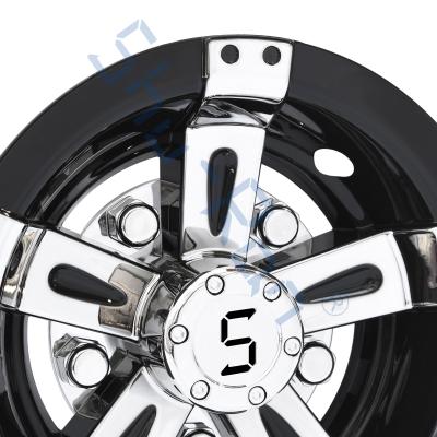 China Universal 10 Inch Golf Cart Black & Chrome Wheel Covers Hub Caps with S Logo - Set of 4 for sale
