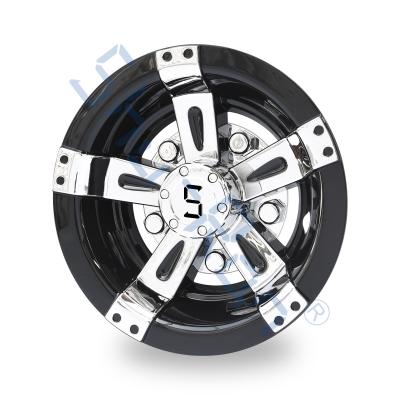 China Golf Cart Universal 8/10 Inches ABS Plastic Wheel Covers - Black&Chrome with S Logo(Set of 4) for sale