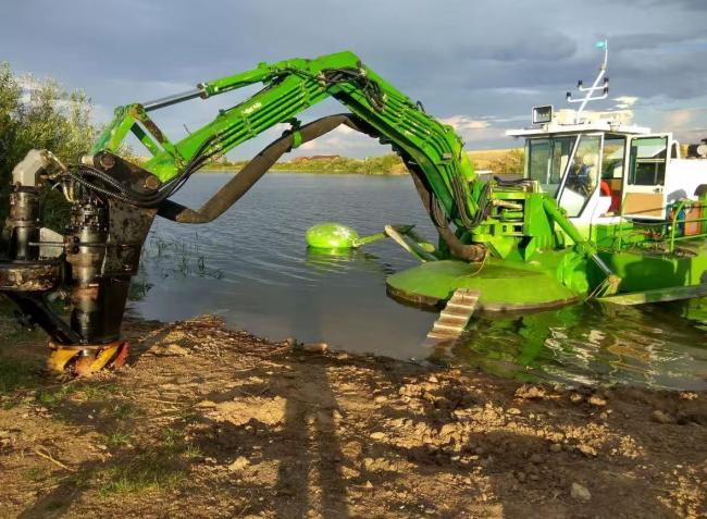 Close-up view of dredger components