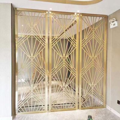 China Foldable304 316 201 Black Gold Rose Mirror Hairline Hollow Laser Cut Stainless Steel Metal Room Divider Screen Partition for sale