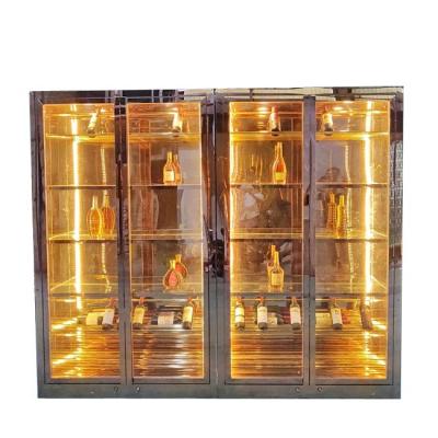 China Customized Gold Highend Stainless Steel Wine Cabinet Glass Door Suitable For Restaurants for sale