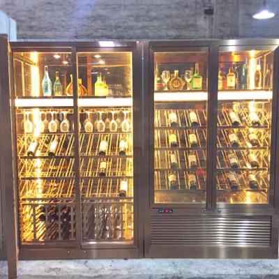 中国 Astm Certified Highquality Mirror Brushed Black Gold Stainless Steel Hotel Wine Cabinet 販売のため