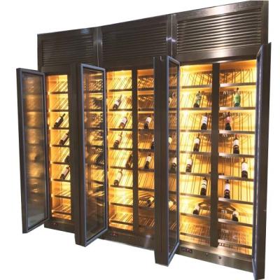 China Puerta de vidrio de diseño lujoso Negro oro temperatura constante acero inoxidable gabinete de vino de la sala de estar en venta