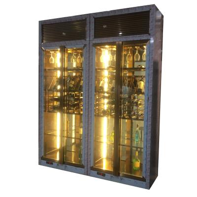 China Custom Tempered Glass Stainless Steel Wine Cellar Constant Temperature Cooler Storage Bar Display Cabinet for sale