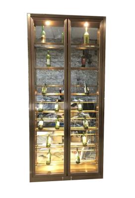 China Cabinet de visualización de vino de acero inoxidable de vidrio negro a medida con temperatura controlada para decoración de tiendas de licores en venta
