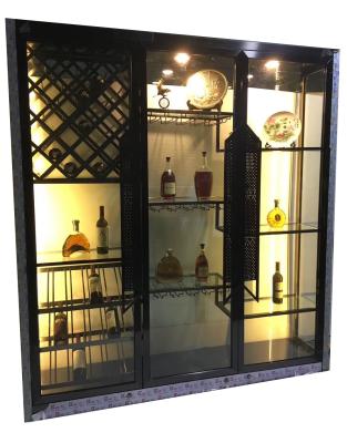 China Luxury Dining Room Furniture Modern Stainless Steel Glass Door With LED Display Rack Wine Cabinet for sale