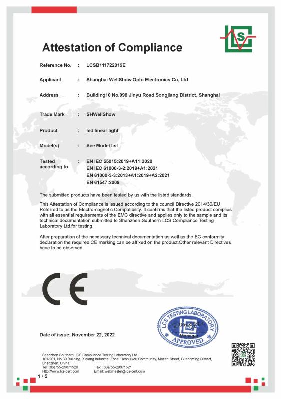 CE - Shanghai Wellshow Opto Electronics Co., Ltd. 1YRS