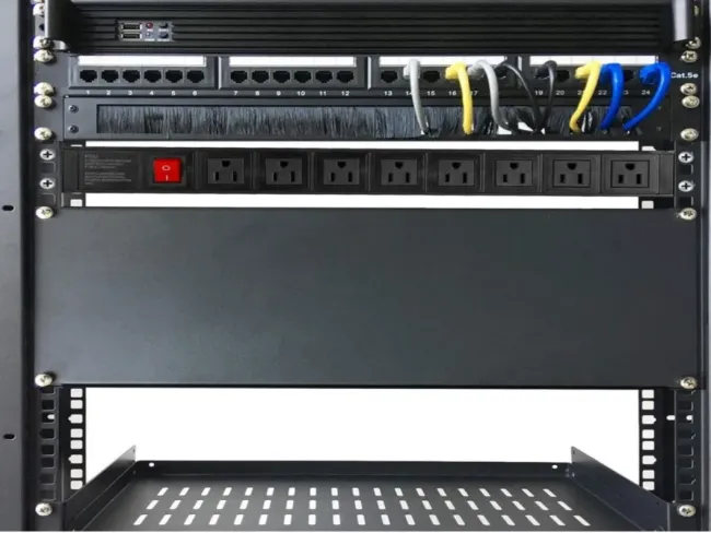 8 Outlet Horizontal 1u Rack Mount PDU Power Strip for Network Server Racks - Surge Protection - 120V/15A - W/ 6FT Power Cord