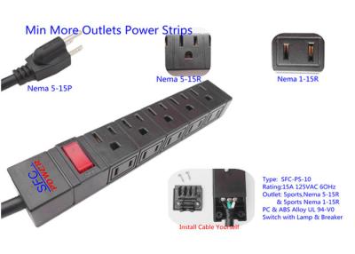 China American 10 Outlets Slim Plug Power Strip With Side Socket , Power Distribution Unit for sale