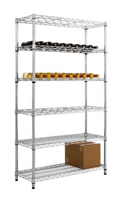 China 6 Layer Angled Shelf Unit Metal Wire Wine Rack Shelving 60 Bottles 18 Inches Wide for sale