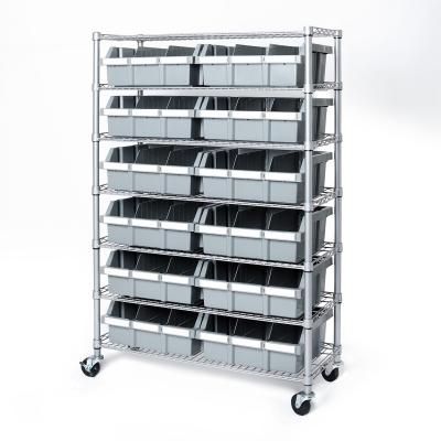 China 7 Tier Commercial Chrome Steel Wire Shelving Kitchen Storage Grey Bin Rack for sale