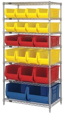 China Dry / Wet Environment Metal Wire Shelving With 20 Plastic Bins Silver Rack for sale