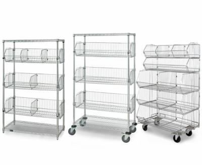 China 5-Layer Chrome Finish Steel Wire Basket Unit With 7 Baskets Use In Restaurant Shop for sale
