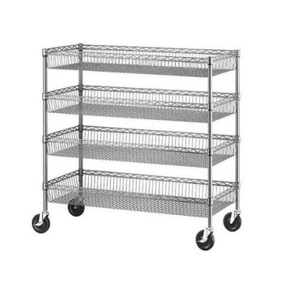 China Four Layers Wire Shelving Units With Castors / Grocery Display Wire Rack for sale