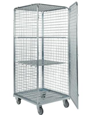 China Four Side Mesh 2 Shelves Wire Utility Cart , Tool Storage Wire Roll Cage for sale