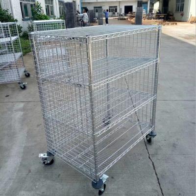 China Industrial 4 Level Wire Utility Cart With Enclosures Three Sides Mesh for sale