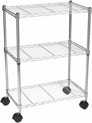 China Three Tier Home Wire Shelving Storage Unit With Wheels Standard Sizes for sale