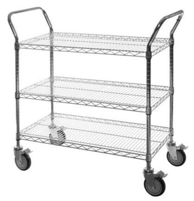China Hospital Supplies Wire Utility Cart With Double Handle Push Bar Multifunctional for sale