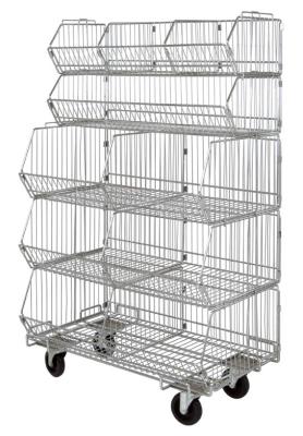 China Mobile Chrome Stackable Wire Basket Rack For Medical Articles With 5 Bins Hospital for sale