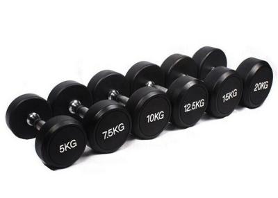 China Black Round Head Rubberized Fixed Dumbbell Cast Iron Fitness Equipment for sale