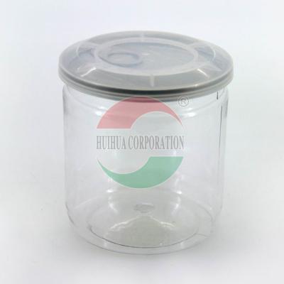 China Free Sample Transparent Round Shape Plastic PET Can , Empty Easy Open Can For Food for sale