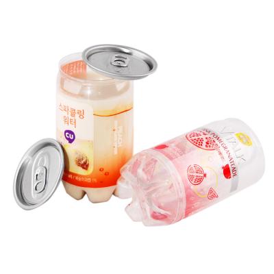 China Transparent Plastic Soda Drink Can 350ml With Aluminum Lid for sale