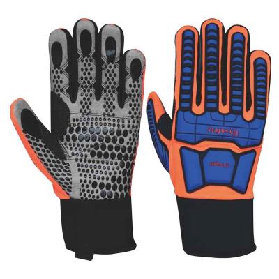China Hi Vis Orange Oilfield Impact Resistant Gloves EN ISO13594 Level 2 for sale