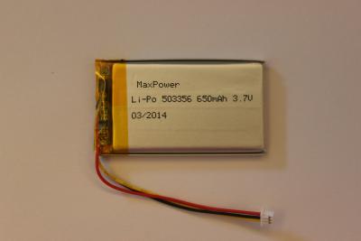 China Military Vessel GPS 503356 650 mAh 3.7V  li-ion rechargeable battery for sale