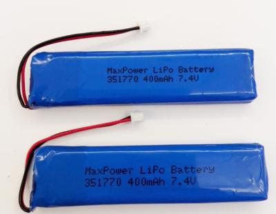 China 351770 MSDS UN38.3 400mAh 7.4V Lithium Polymer Battery for sale