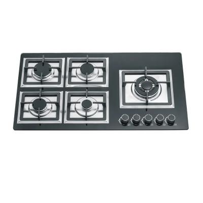 China 110v 5 Burner Built In Gas Hob With Durable Cast Iron Grates And Sleek Glass Top for sale